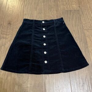 AG Adriano Goldschmied Corduroy Button Front A‎ Line Skirt Black Size 26
